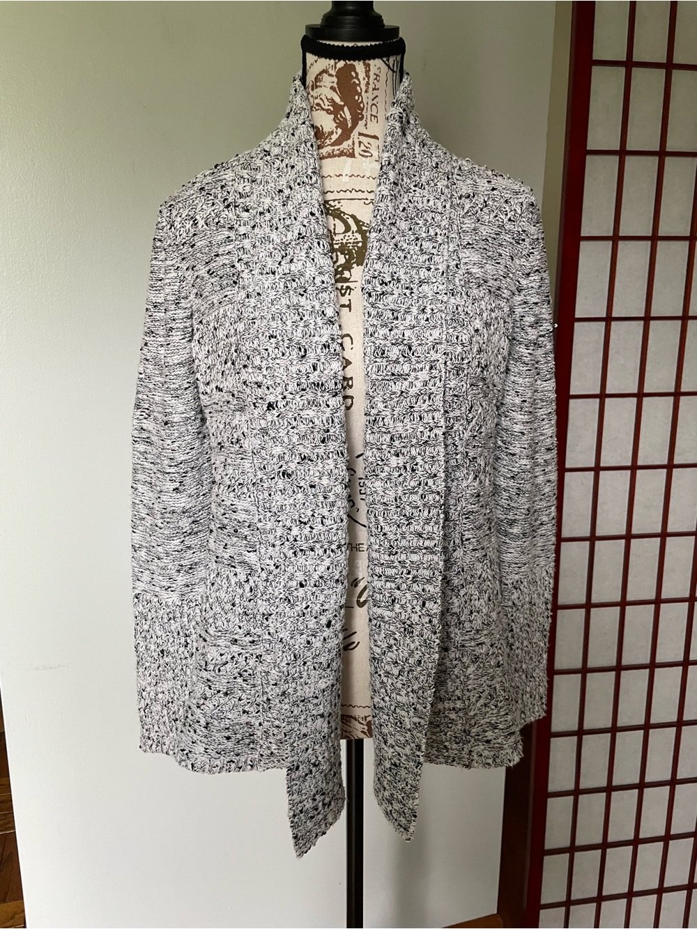 Sonoma Black & White Marled Open-Front Cardigan, Size M